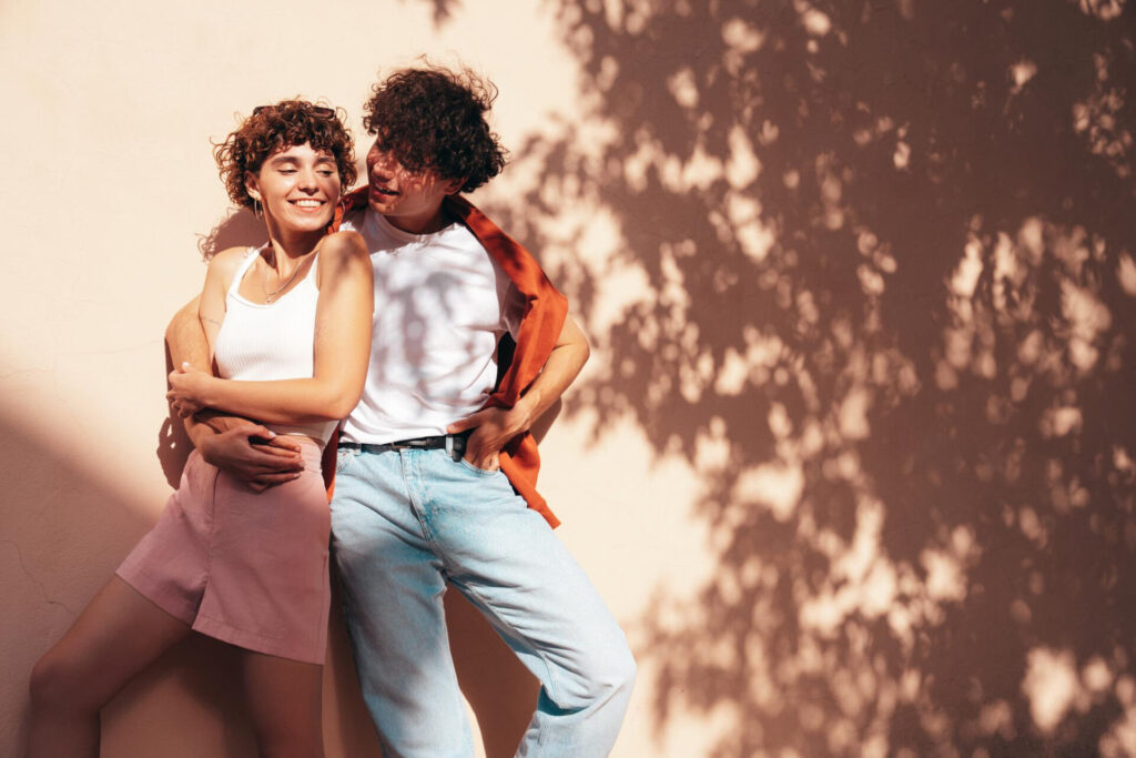 a man and woman hugging