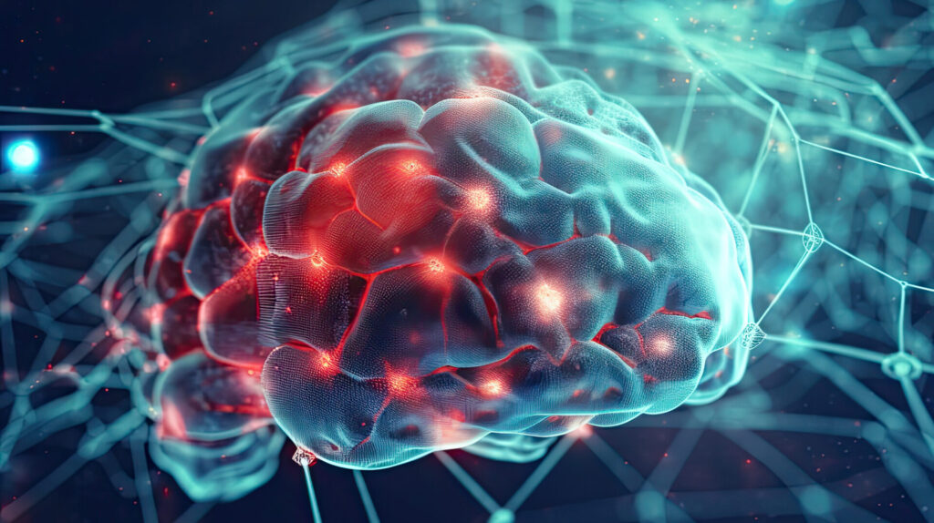 a blue and red brain